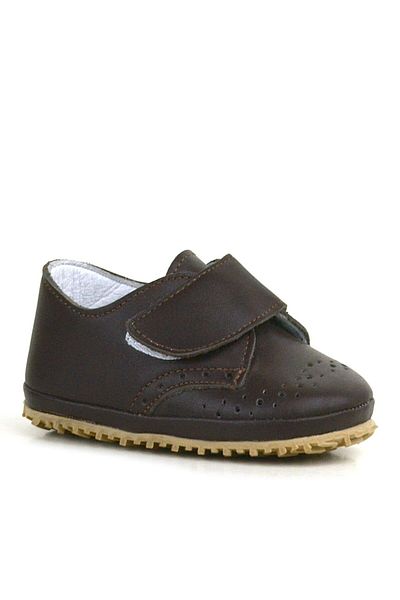 hapshoe Genuine Leather Brown Velcro Baby Booties