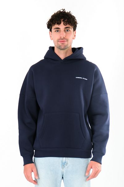 Coredra Мъжки суичър с качулка Camp Life Oversize Fit - тъмносин