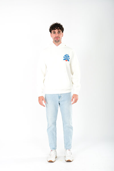 Coredra Чоловічий екрю оверсайз худі з капюшоном - Thank You