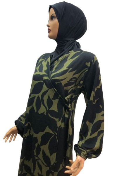 eflin Black-Green Wrapped Hijab Prayer Dress - Lace-Up
