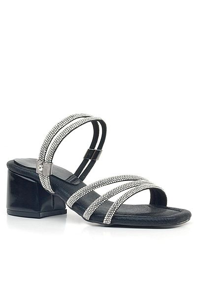 hapshoe Black Stoned Judy Girl's Heeled Slippers