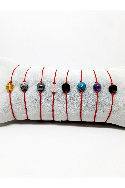 Kusakli 8-Piece Red String Natural Stone Bracelet Set - Citrine, Jasper, Hematite, Quartz, Lava, Varicide, Amethyst and Tiger Eye