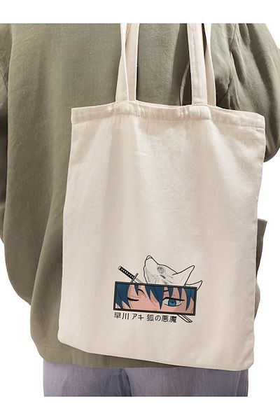 Cemira Chainsaw Man Anime Design - Geantă tote cu detaliu gros și pânză