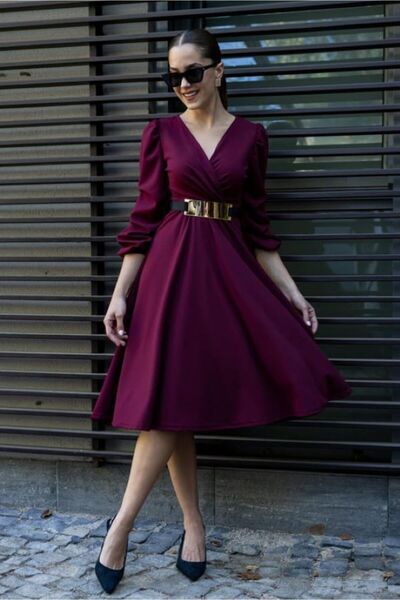 GDS BUTİK Rochie clopot midi cu centură în oglindă