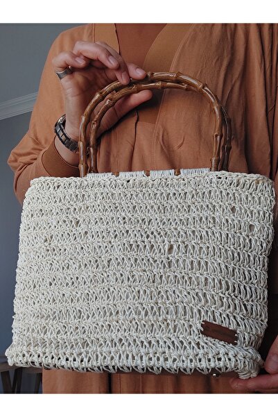 Bahar design Bambu Saplı Kağıt Ip Örgü El Çantası