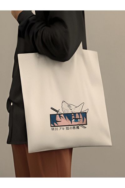 Cemira Chainsaw Man Anime Design - Geantă tote cu detaliu gros și pânză