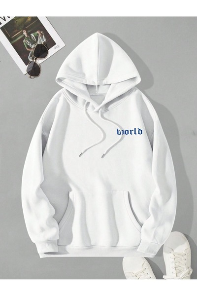 OVER HEAD Чоловічий білий World 1997 з принтом Oversize Hoodie Sweatshirt