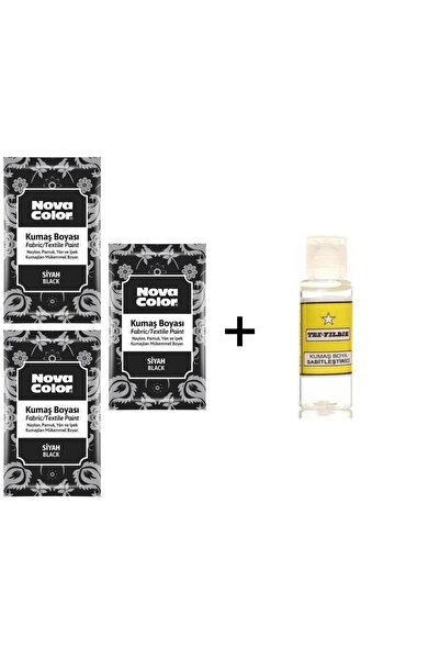 Nova Color Siyah Renk Toz Teksil Kumaş Boyası Kıyafet Elbise Çanta Ayakkabı Pantolon 12gr 3'lü Set ve Fiske
