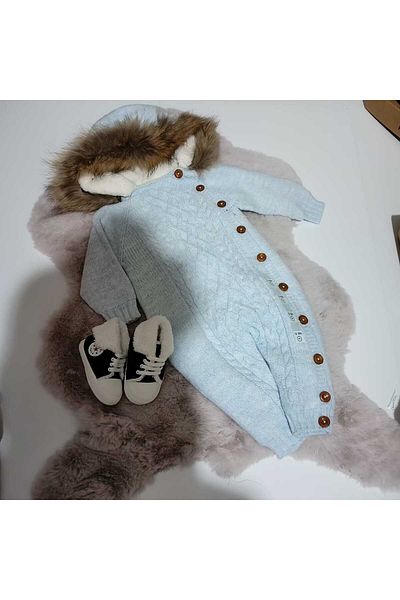 Nipperland Side Buttoned Furry Jumpsuit and Welsoft Collar Boots