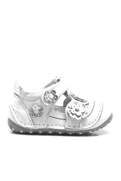 Nıno Genuine Leather Silver White Velcro Summer First Step Shoes