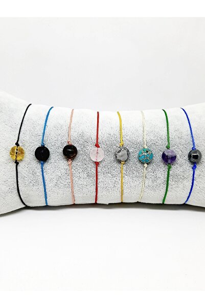 Kusakli مجموعة من 8 أساور من الحجر الطبيعي - سيترين، لافا، عين النمر، كوارتز،...