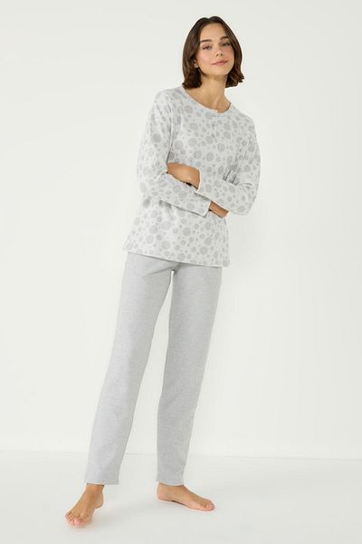 C&City Set de pijamale de mărime mare cu buzunare cu mânecă lungă cu plăcuță jacquard 402031   Gri deschis