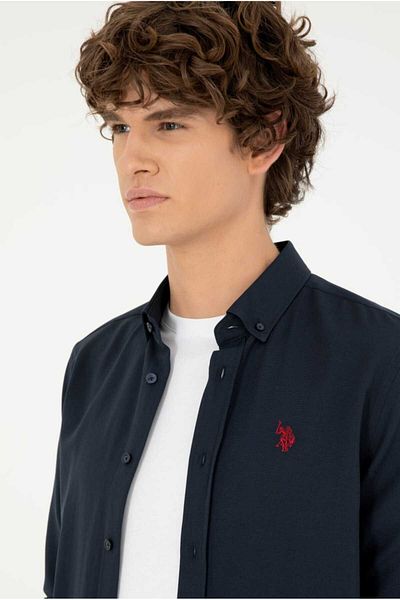 U.S. Polo Assn. Мъжка тъмносиня базова риза с дълъг ръкав