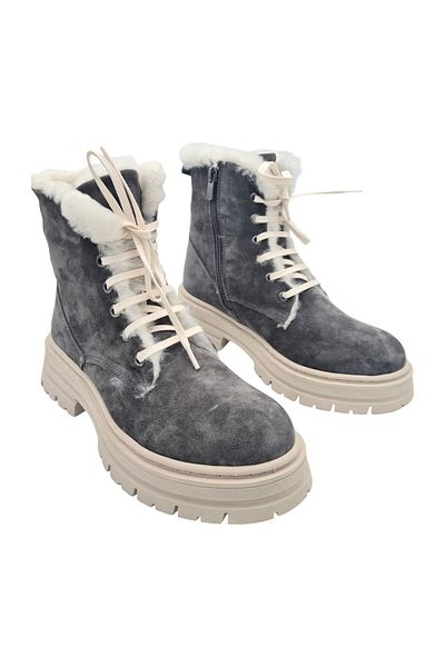 aayak&kabımofficial Gray Suede Genuine Leather - Women's Daily Boots with Lace-up and Zipper