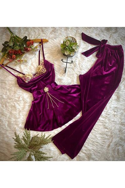 SATTENS Velvet Pajama Set Nightgown Dowry