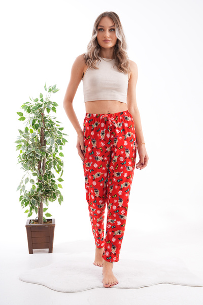 Arvin Pijama Kadın Desenli Yumuşak İpeksi Dokulu Lastikli Bel Pijama Altı