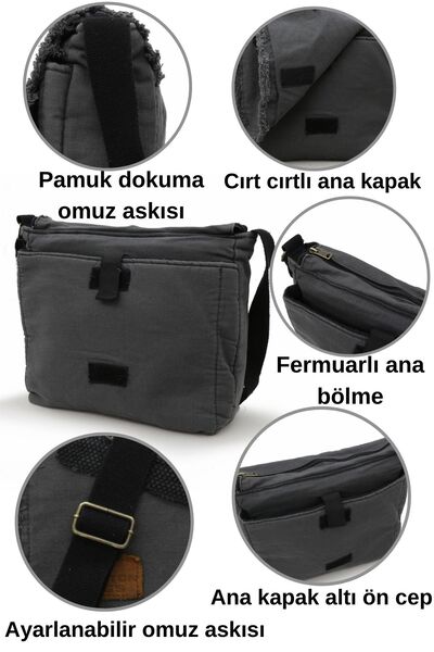 Old Cotton Cargo 7136 Robbie Grey 14 Inch Laptop Daily Shoulder School Travel Vintage Cotton Canvas Bag