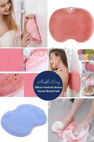 KRİZANTEM Relaxing Suction Cup Bathroom Back Brush and Massage Mat Set