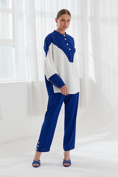 YAFA CLOTHING & ACCESSORIES طقم بلوزة وسروال أبيض من ساكس مكون من قطعتين