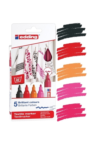 Edding 4500 Tekstil Markör Seti, Karışık 5'li Sıcak Renkler