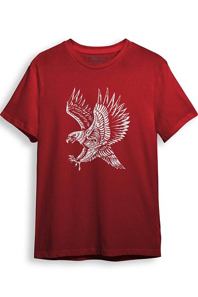 The Baski Noble Eagle Printed 100% Cotton Premium Red T-Shirt