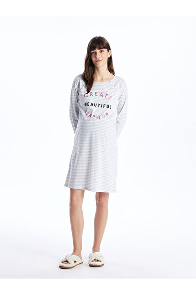 LC Waikiki Lcw Crew Neck Printed Long Sleeve Maternity Nightgown