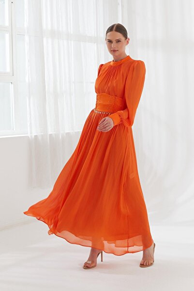 YAFA CLOTHING & ACCESSORIES فستان مشد برتقالي