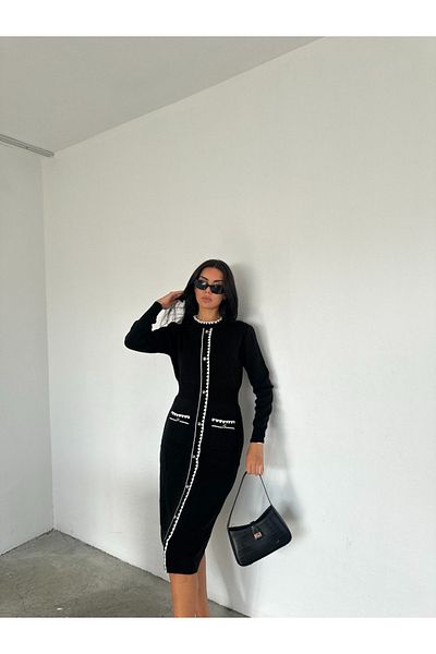 ABBA Rochie neagră din tricotaje Midi - Decolteu