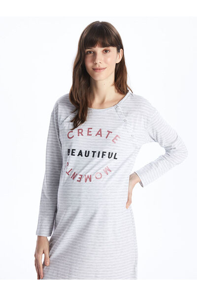 LC Waikiki Těhotenská noční košile s dlouhým rukávem Lcw Crew Neck Printed
