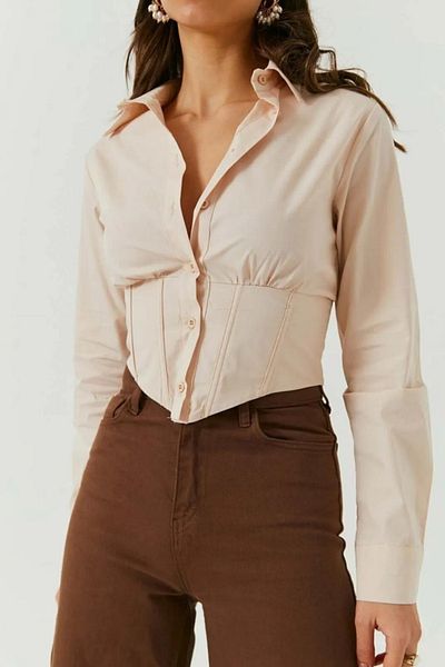 trendalisse Women's Mink Corset Crop Shirt with Elastic Waist