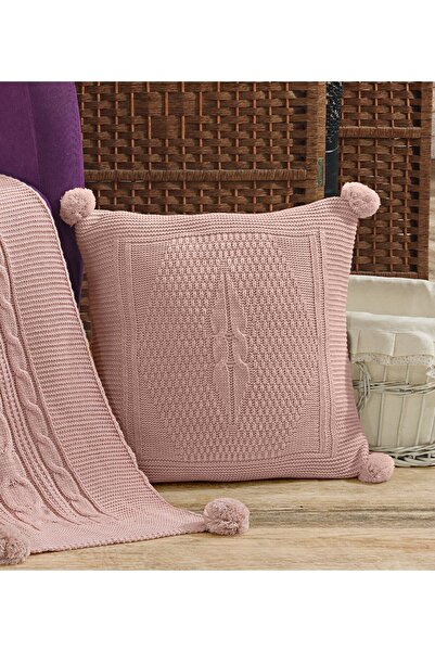 DOUX HOME Triko Örgü Kırlent Kılıfı Yastık Kılıfı 45 X 45 (PUDRA)