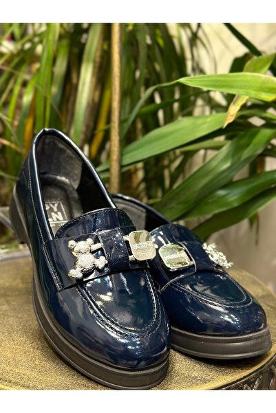 PYLNSTYLE LACİVERT LOAFER TOKA DETAYLI KADIN AYAKKABI