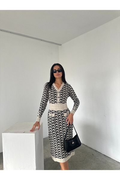 ABBA Taşa Μαύρο Πλεκτό Φόρεμα Half Moon