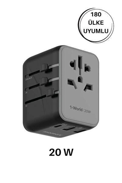 Momax 20W 1-World 5-Port AC Seyahat Piriz Dönüştürücü Charger (BLACK)