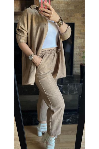 Cardella Linen Double Set - Women's Shirt and Trousers Set