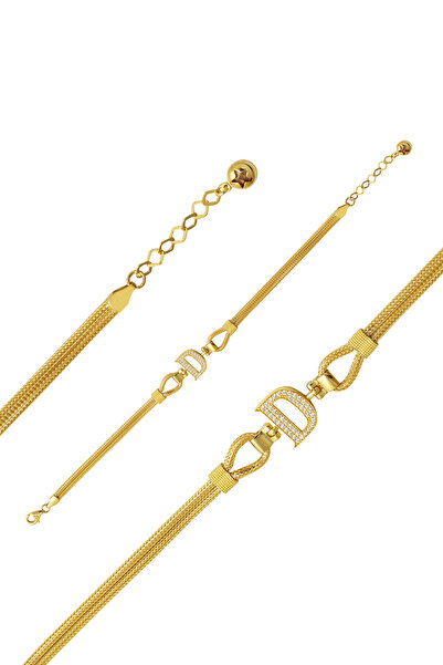 Bilezikci D Harfi Örgü Zincir Altın Bileklik