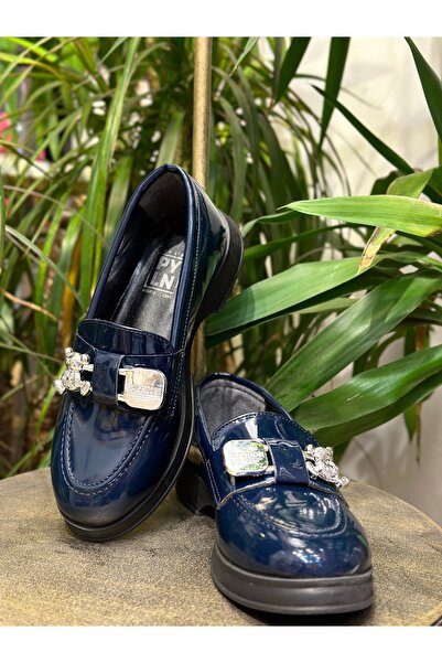 PYLNSTYLE LACİVERT LOAFER TOKA DETAYLI KADIN AYAKKABI