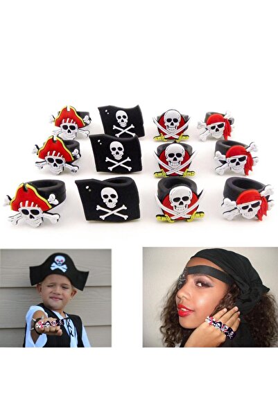 lowell home خاتم قرصان بلاستيكي متوافق للأطفال مع قبعة حمراء اللون