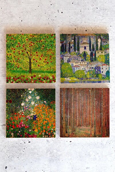 HEDİYEDİYE مجموعة غوستاف كليمت مكونة من 4 قطع - قاعدة أكواب ملونة بالأحجار Gu...