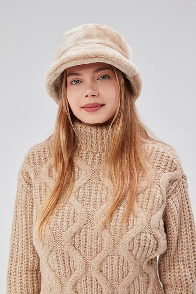 derikem Plush Bucket Women's Fisherman's Hat Soft and Furry Women's Hat