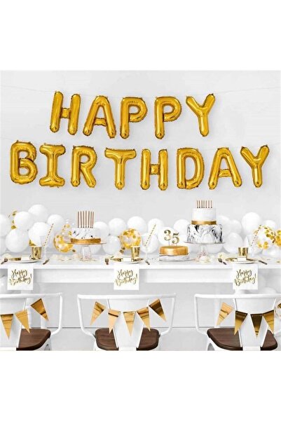 Adana Pasta Malzemeleri 16" happy birthday gold foil set 35 cm