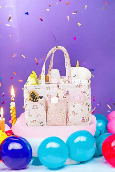 Genel Markalar Anne Bebek Bakım Çantası, Bebek Odası Düzenleyici, 30x20x21cm, Pembe Renk