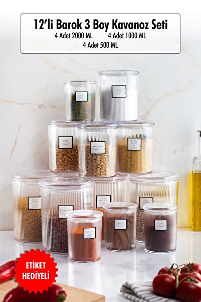 Depa 12'li Barok Yuvarlak 3 Boy Kavanoz Seti & Saklama Kabı & Erzak Kabı (4*2...