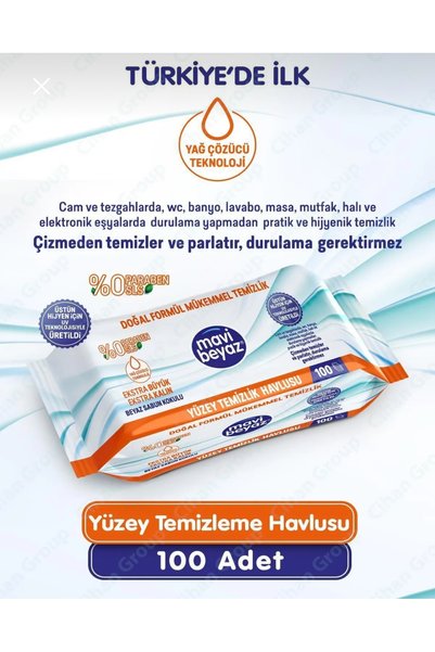 MaviBebe Mavi Beyaz Yüzey Temizlik Havlusu 100 Adet