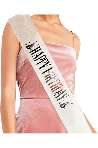 CPU ELEKTRONİK Nessiworld White Silver Large Happy Birthday Glitter Girdle Belt - 10 cm Width