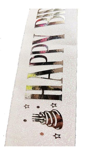 CPU ELEKTRONİK Nessiworld White Silver Large Happy Birthday Glitter Girdle Belt - 10 cm Width