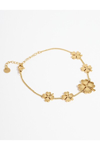 staınless steel Paslanmaz Çelik 5 Yonca Uçlu Şık Zarif Zincir Gold Kolye