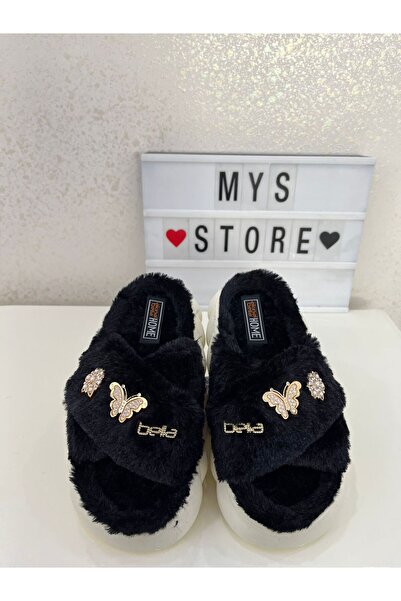 Akınal Bella HOME SİYAH PELUŞ TAŞLI  MODEL EV TERLİĞİ