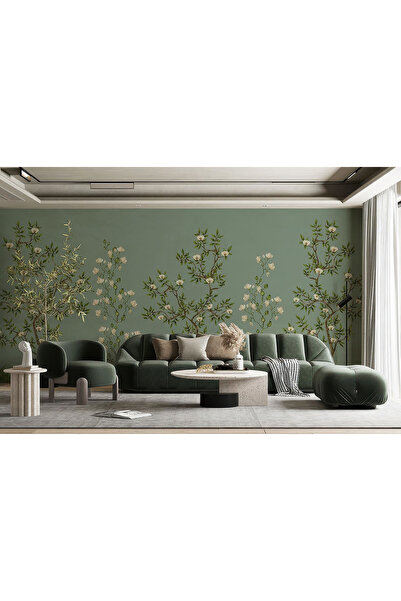 Home Ağaçlı beyaz çiçekli poster duvar kağıdı