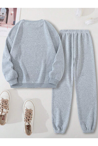 BEETON Gray Oversize Sweatshirt and Jogger Tracksuit Set - Thick Winter